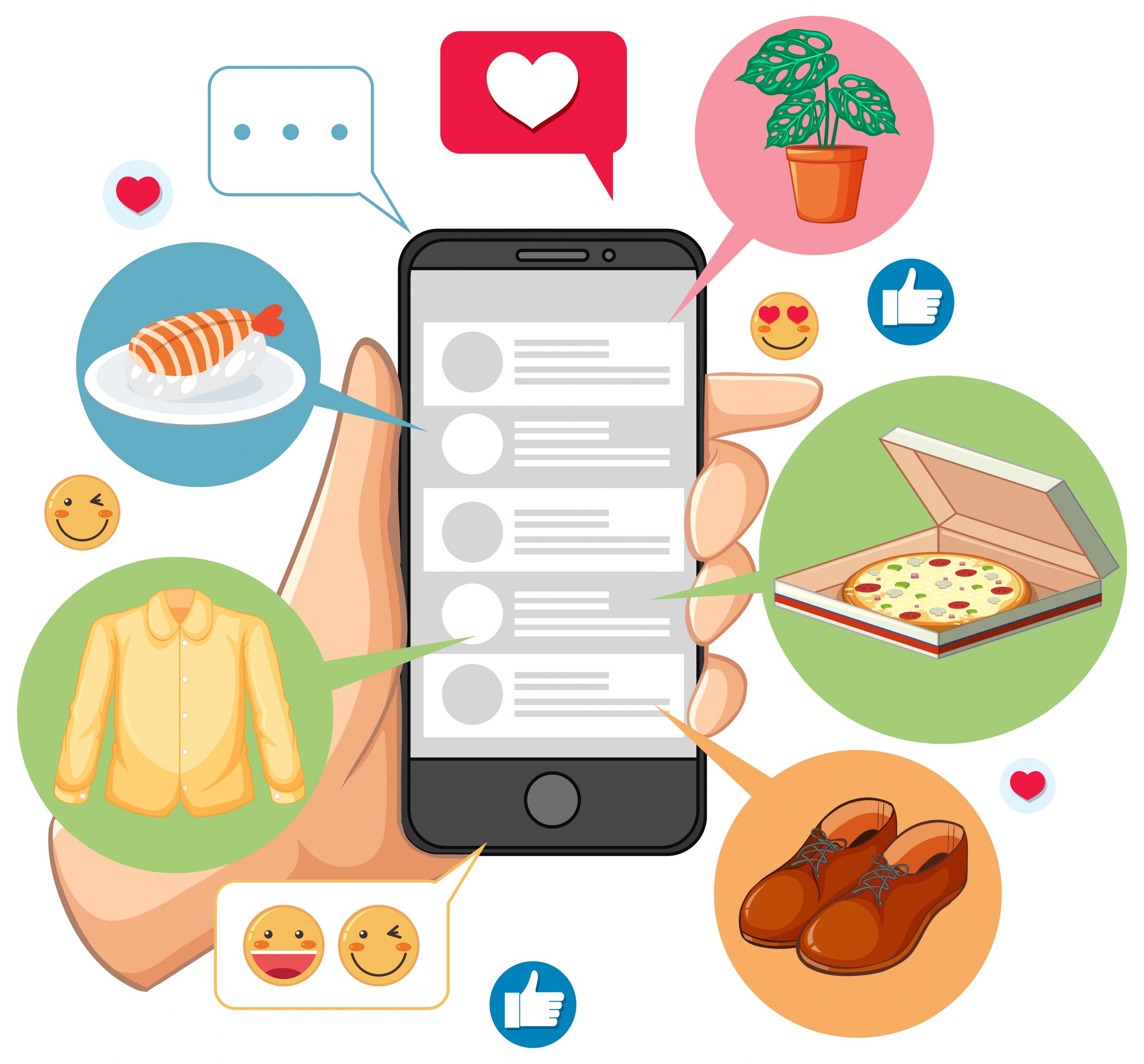 Searching on smartphone with icon searching cartoon character is