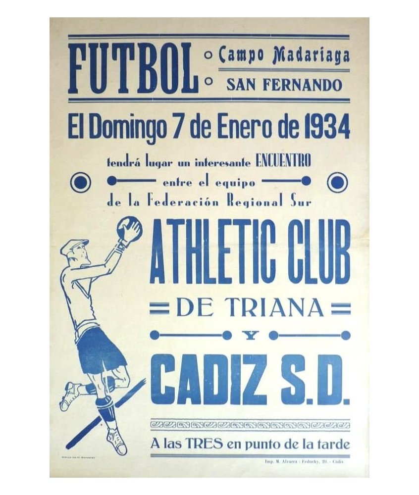 FUTBOL CAMPO MADARIAGA SAN FERNANDO. ATHLETIC CLUB DE TRIANA-CADIZ 1934