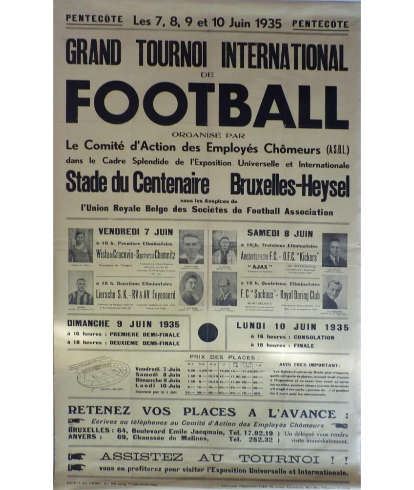 GRAND TOURNOI INTERNATIONAL DE FOOTBALL 1935. BRUXELLES