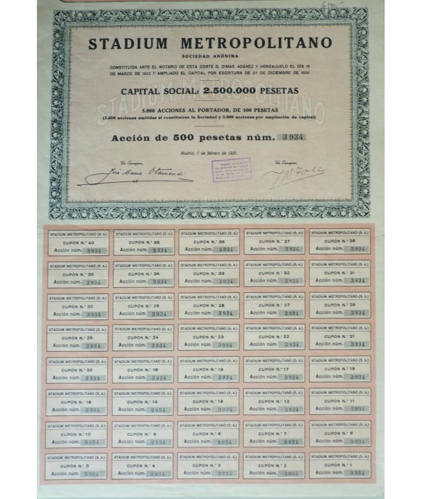 ACCION STADIUM METROPOLITANO. MADRID 1931