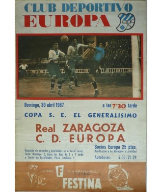 CLUB DEPORTIVO EUROPA.  REAL ZARAGOZA - C.D. EUROPA. 1967
