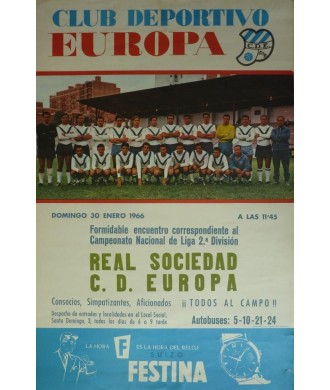 CLUB DEPORTIVO EUROPA.  REAL SOCIEDAD - C.D. EUROPA. 1966