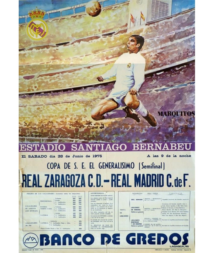 ESTADIO SANTIAGO BERNABEU. 1975. REAL ZARAGOZA C.D. - REAL MADRID C. DE F.