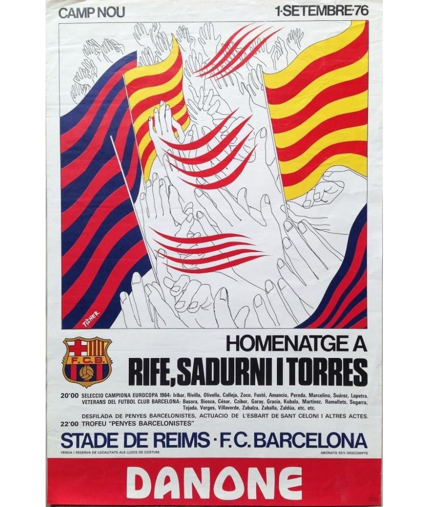 HOMENATGE A RIFE, SADURNI I TORRES. 1976. STADE DE REIMS-F.C. BARCELONA