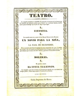 TEATRO (DEL BALON). CADIZ. 1837.UN NOVIO PARA LA NIÑA. BRETON DE LOS HERREROS