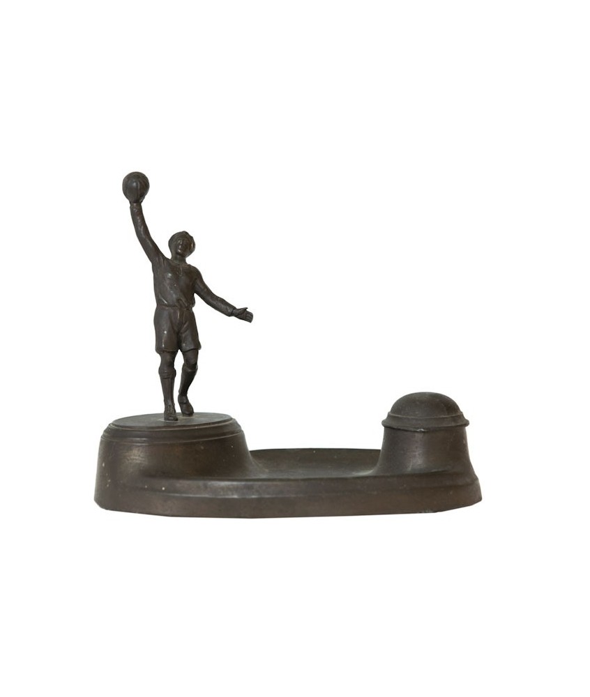 SOCCER. BRONZE WRITING-CASE. GOALIE. Ca. 1910