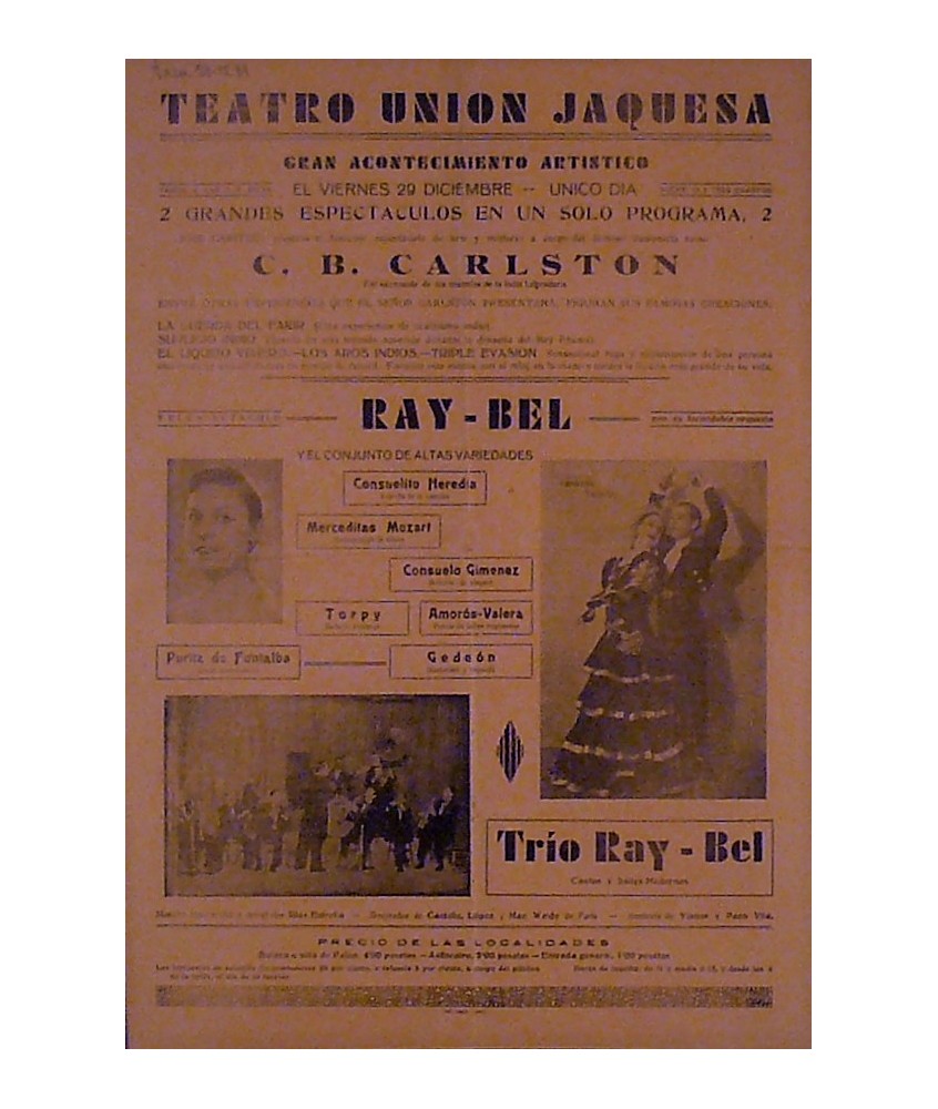 JACA (ARAGON) 29-12-1939. ILUSIONISTA SUIZO C. B. CARLSTON / RAY-BEL
