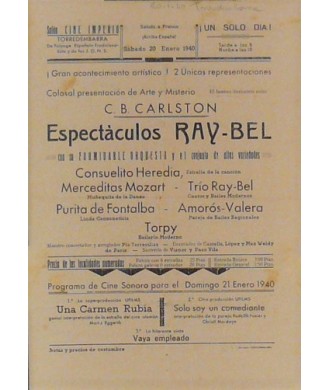 TORREDENBARRA (CATALUÑA) 20-1/1940. ILUSIONISTA SUIZO C. B. CARLSTON / RAY-BEL