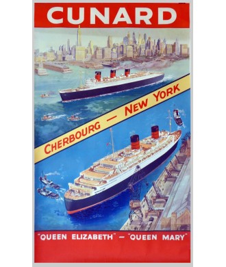 CUNARD. CHERBOURG - NEW YORK. QUEEN ELISABETH - QUEEN MARY /