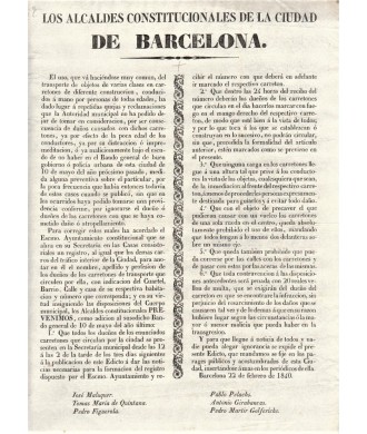 LES MAIRES CONSTITUTIONNELS DE LA VILLE DE BARCELONE. 1840. VOITURES