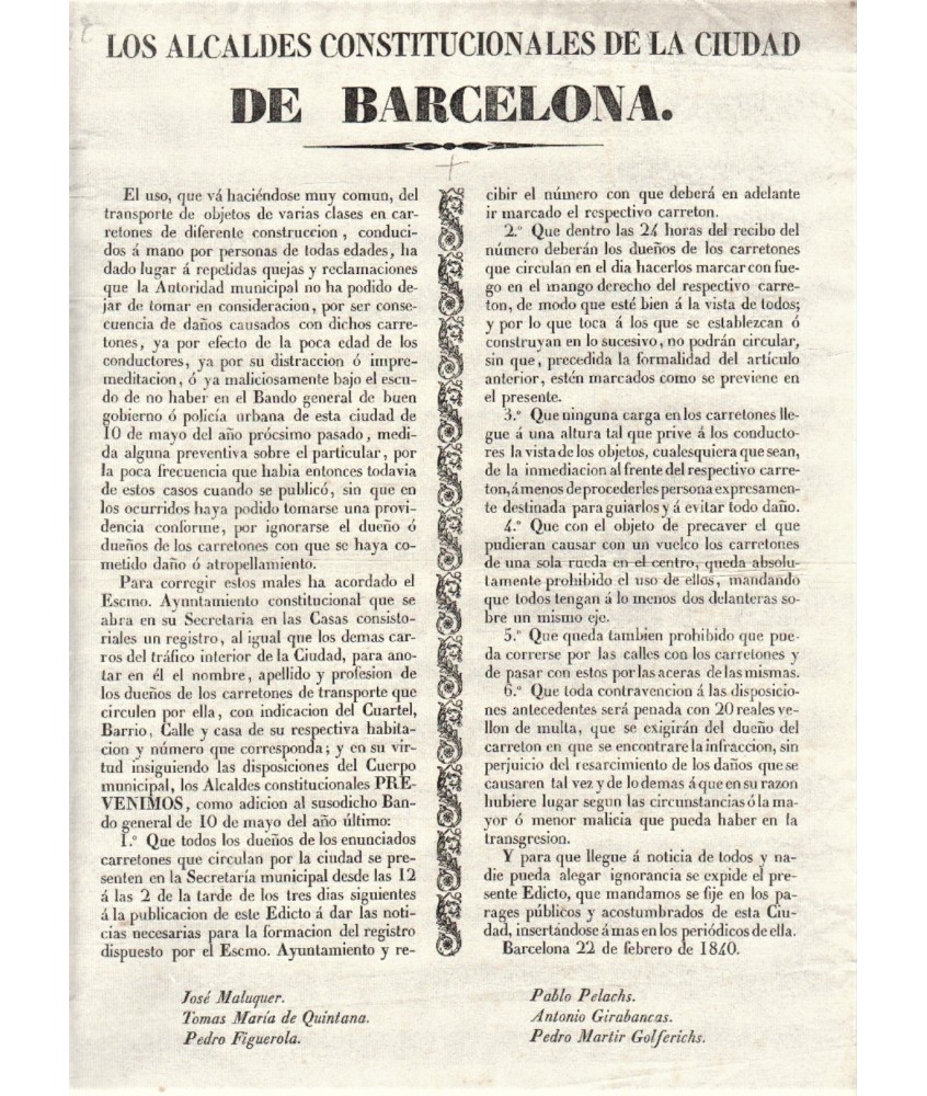 LES MAIRES CONSTITUTIONNELS DE LA VILLE DE BARCELONE. 1840. VOITURES