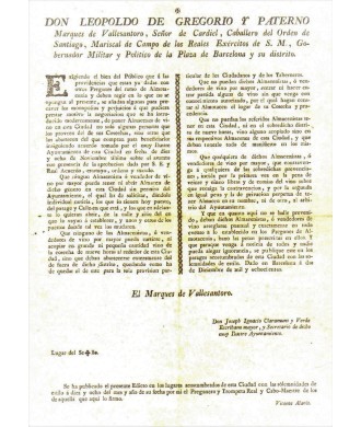 LEOPOLDO DE GREGORIO. GOUVERNEUR DE BARCELONE 1800. COMMERCE DU VIN