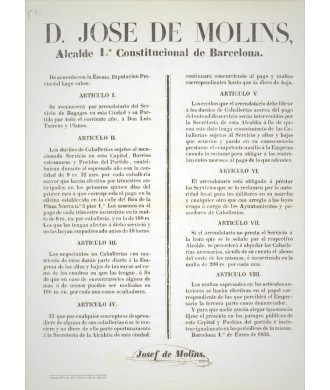 JOSE DE MOLINS ALCALDE DE BARCELONA 1856. CABALLERIAS