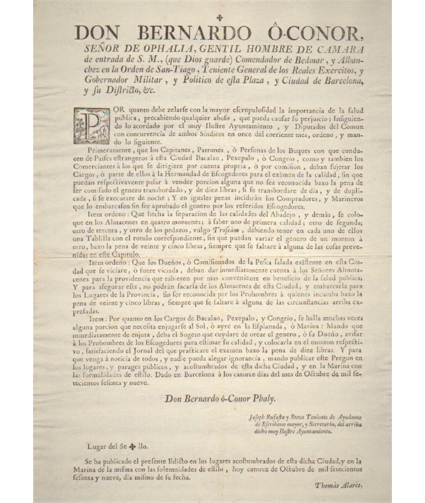 BERNARDO O'CONOR GOUVERNEUR DE BARCELONE 1779. PÊCHE AU SEL