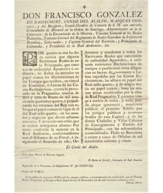 FRANCISCO GONZALEZ. CONDE DEL ASALTO. BARCELONA 1785. PAPEL SELLADO