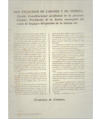 FRANCISCO DE CABANES. CONSTITUTIONAL MAYOR OF BARCELONA 1847. CHIVALRY