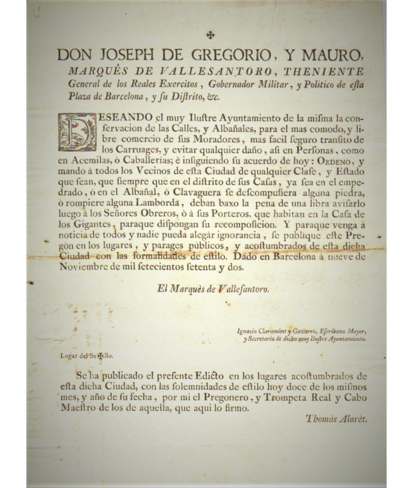 JOSEPH DE GREGORIO. MARQUES DE VALLESANTORO.BARCELONA 1772. PLANIFICATION URBAINE