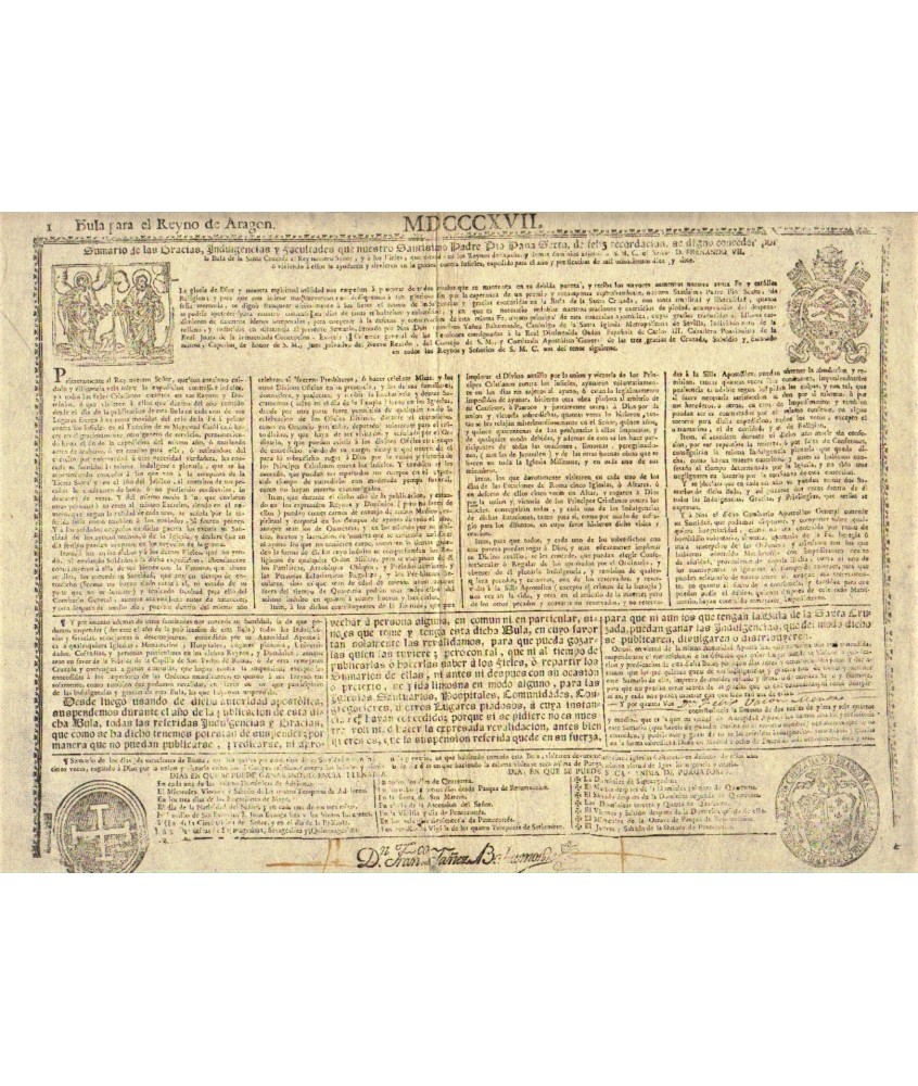 BULA PARA EL REINO DE ARAGON. AÑO DE MDCCCXVII (1817)