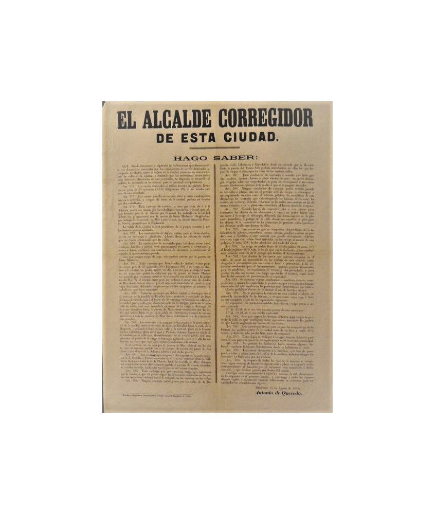 EL ALCALDE DE ESTA CIUDAD. BARCELONA 1865. ANTONIO  QUEVEDO. CARRUAJES