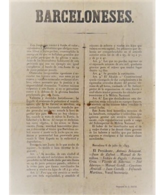 BARCELONESES. 1843. APPEL DE LA COMMISSION RÉVOLUTIONNAIRE CONTRE L'ESPARTERO GÉNÉRAL