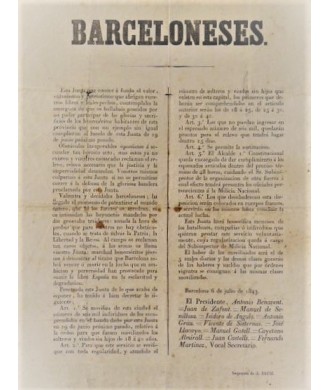 BARCELONESES. 1843. LLAMAMIENTO DE LA JUNTA REVOLUCIONARIA CONTRA EL GENERAL ESPARTERO.