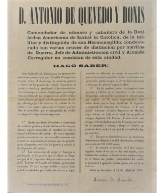 ANTONIO DE QUEVEDO. ALCALDE. BARCELONA 1865. PUERTO