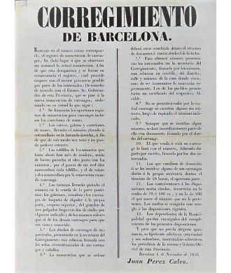 BARCELONA. 1850. REGISTRATION OF CARRIAGES