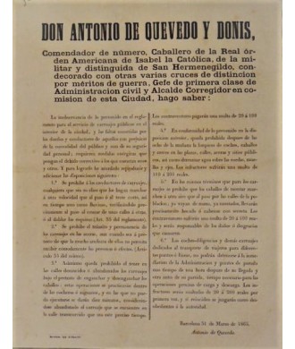 ANTONIO DE QUEVEDO. ALCALDE. BARCELONA 1865. CARRUAJES