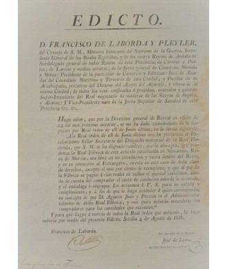 EDICTO. FRANCISCO DE LABORDA DEL CONSEJO DE S.M. MAZARRON1816.ALFARERIA