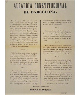 ALCALDIA CONSTITUCIONAL BARCELONA 1851. CARRUAJES
