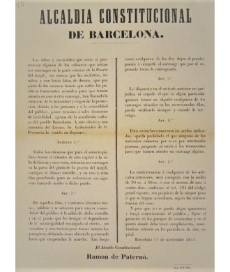 HÔTEL DE VILLE CONSTITUTIONNELLE BARCELONE 1851. VOITURES