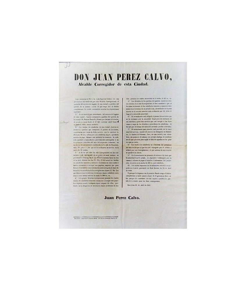 JUAN PEREZ CALVO. ALCALDE. BARCELONA 1849. CARRUAJES Y CAVALLERIA