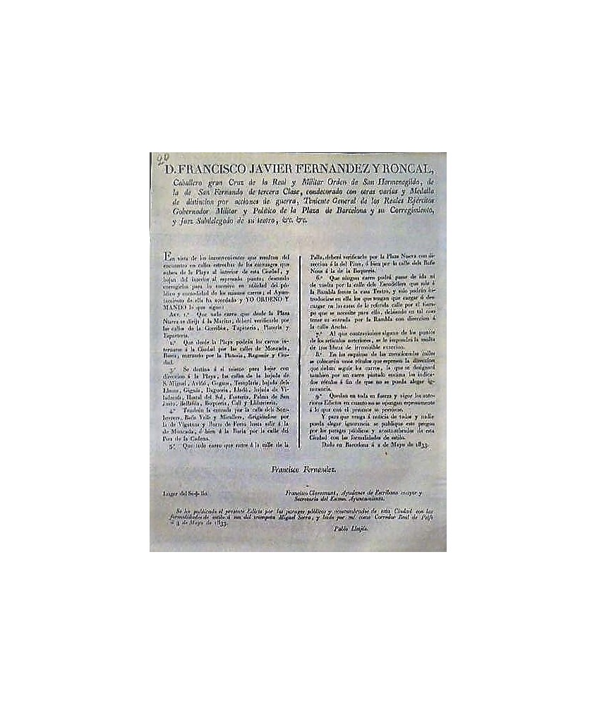 FRANCISCO FERNAFRANCISCO FERNANDEZ. BARCELONE 1833. CIRCULATION DES VOITURESNDEZ. BARCELONA 1833. CIRCULACIÓN CARRUAJES