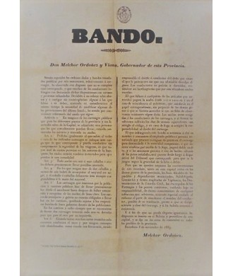 BANDO. MELCHOR ORDOÑEZ. GOVERNOR. BARCELONA 1853. CARRIAGES