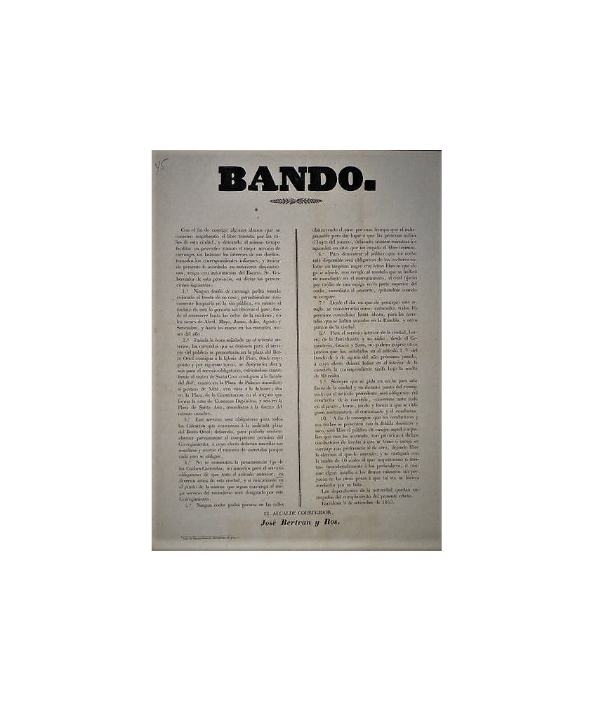 BANDO. BARCELONE 1853. VOITURES