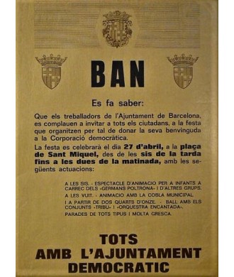 BAN. BARCELONE 1979. TOUS AVEC LE CONSEIL DE LA VILLE DÉMOCRATIQUE