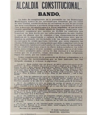 MAIRE CONSTITUTIONNEL. BANDO. BARCELONE 1876. VOITURES