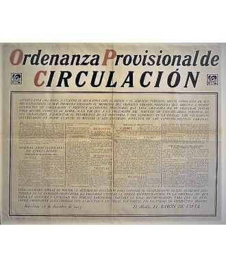 ORDONNANCE DE CIRCULATION PROVISOIRE. BARCELONE 1925.