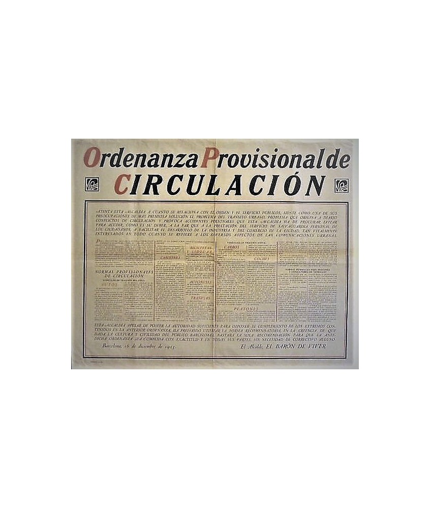 ORDENANZA PROVISIONAL DE CIRCULACIÓN. BARCELONA 1925.