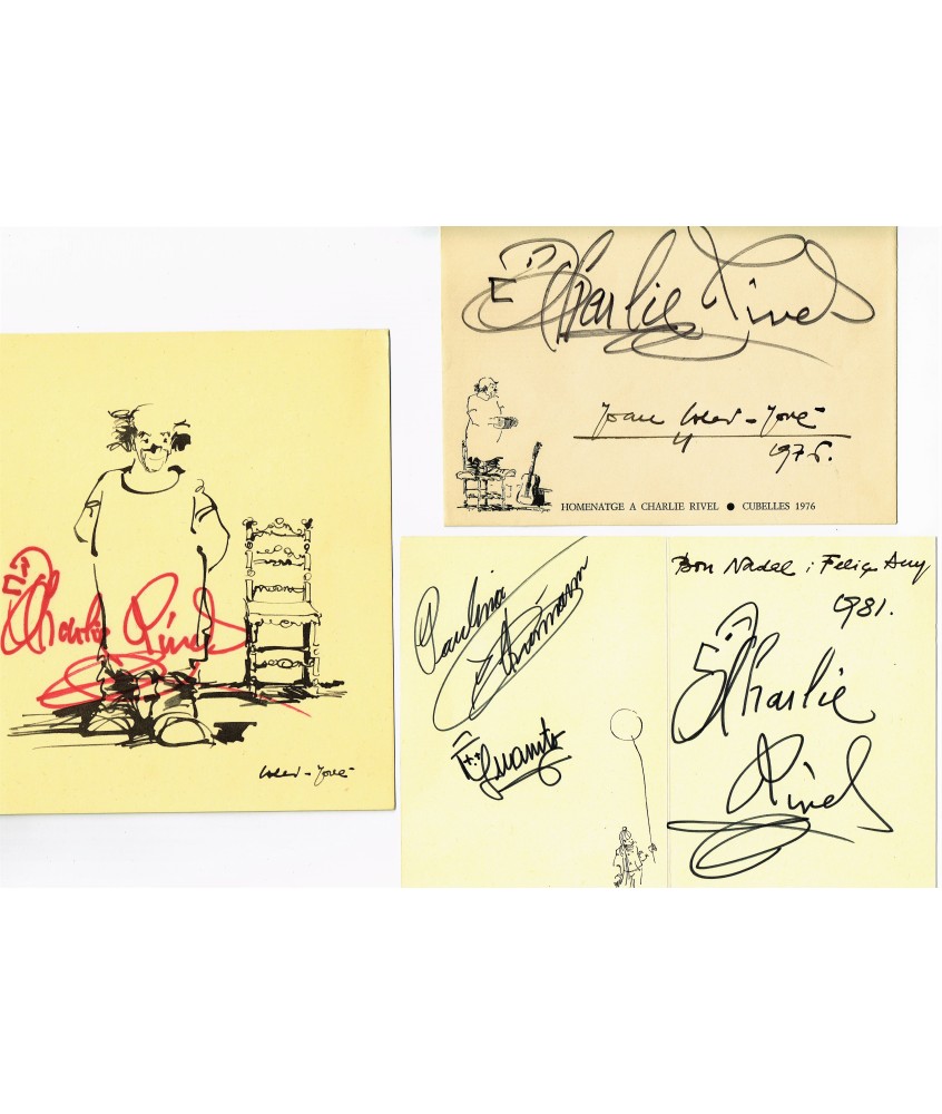 CHARLIE RIVEL. ENSEMBLE DE 8 AUTOGRAPHES DE DIFFÉRENTS TEMPS. 1968-1981