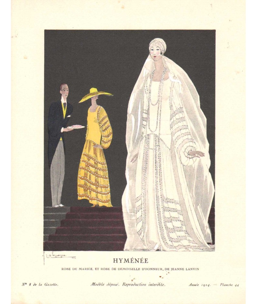 HYMENEE. ROBE DE MARIEE DE JEAN LAVIN. GEORGES LEPAPE GAZETTE DU BON TON