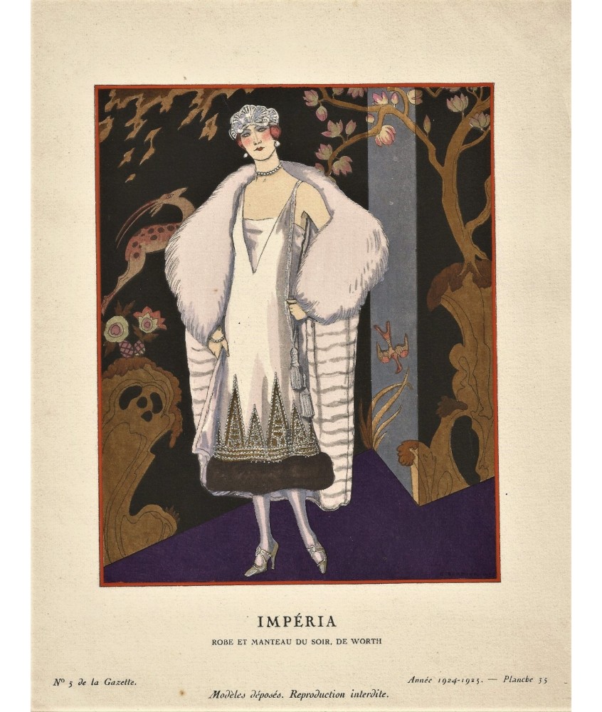 IMPERIA. ROBE ET MANTEAU DU SOIR DE WORTH. GEORGES BARBIER. GAZETTE DU BON TON