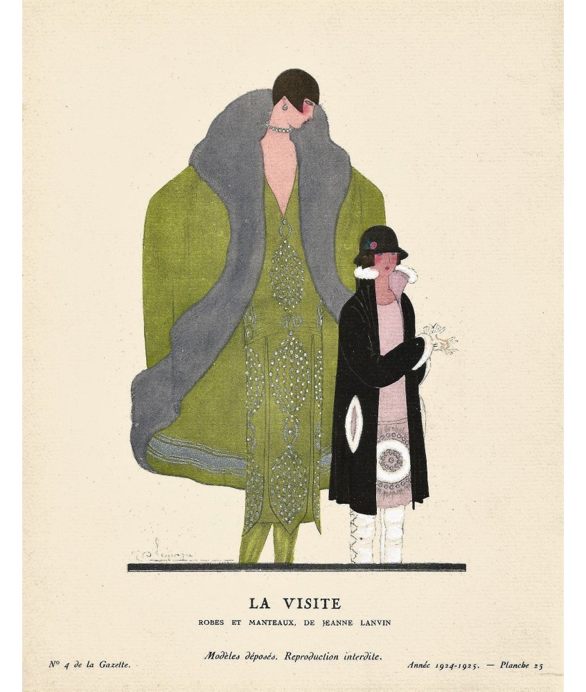 LA VISITE. ROBES ET MANTEAU, DE JEANNE LANVIN. GEORGES LEPAPE GAZETTE DU BON TON