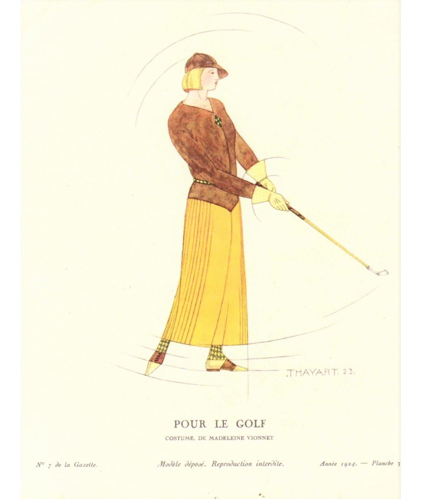 POUR LE GOLF. COSTUME DE DE MADELEINE VIONNET. THAYAHT. LA GAZETTE DU BON TON