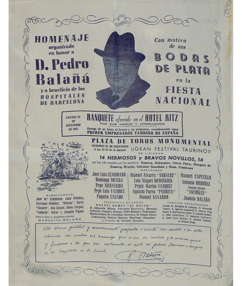 HOMENAJE A BALAÑA. BODAS DE PLATA EN LA FIESTA NACIONAL. 1951