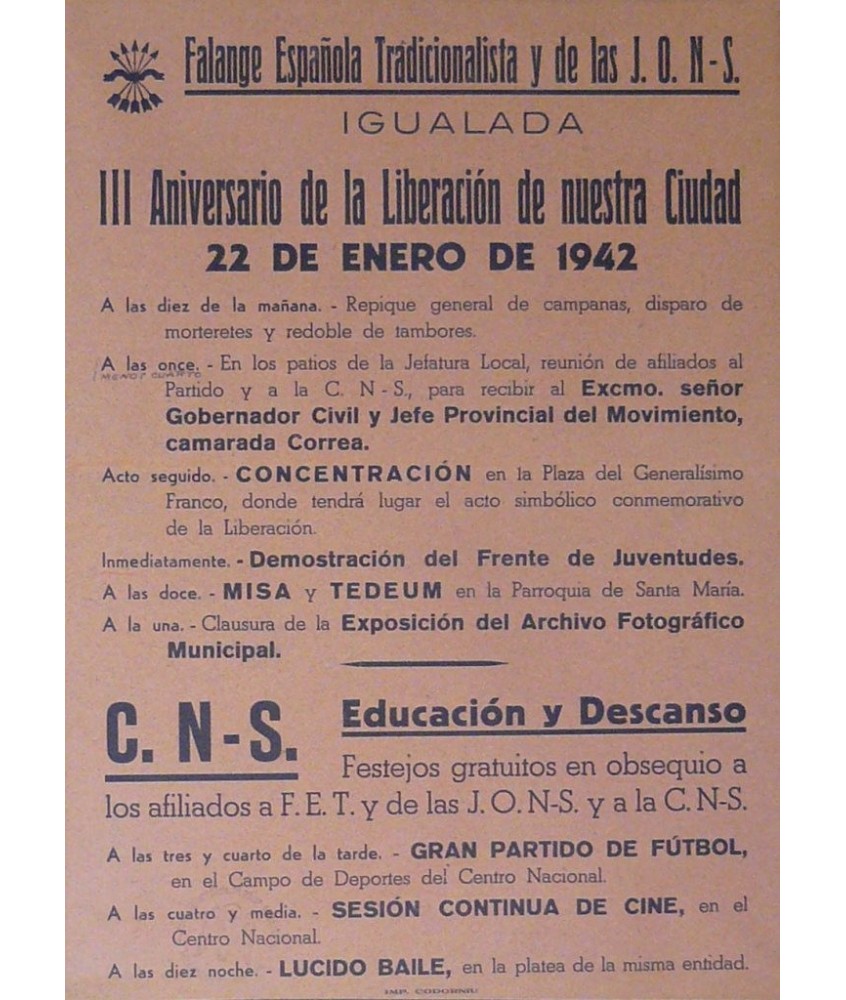 IGUALADA. FALANGE ESPAÑOLA 1942