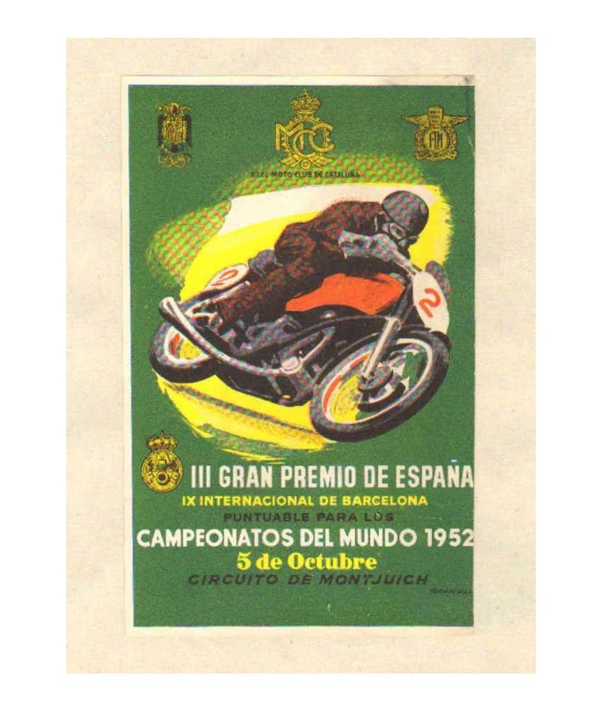 III GRAN PREMIO DE ESPAÑA y IX INTERNACIONAL DE BARCELONA. 1952. GRANELL. REAL MOTOCLUB CATALUÑA