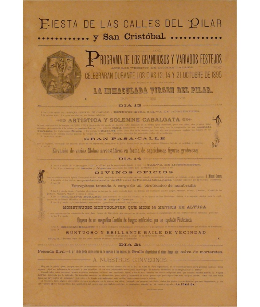 IGUALADA - FIESTA DE LAS CALLES DEL PILAR Y SAN CRISTÓBAL. 1895