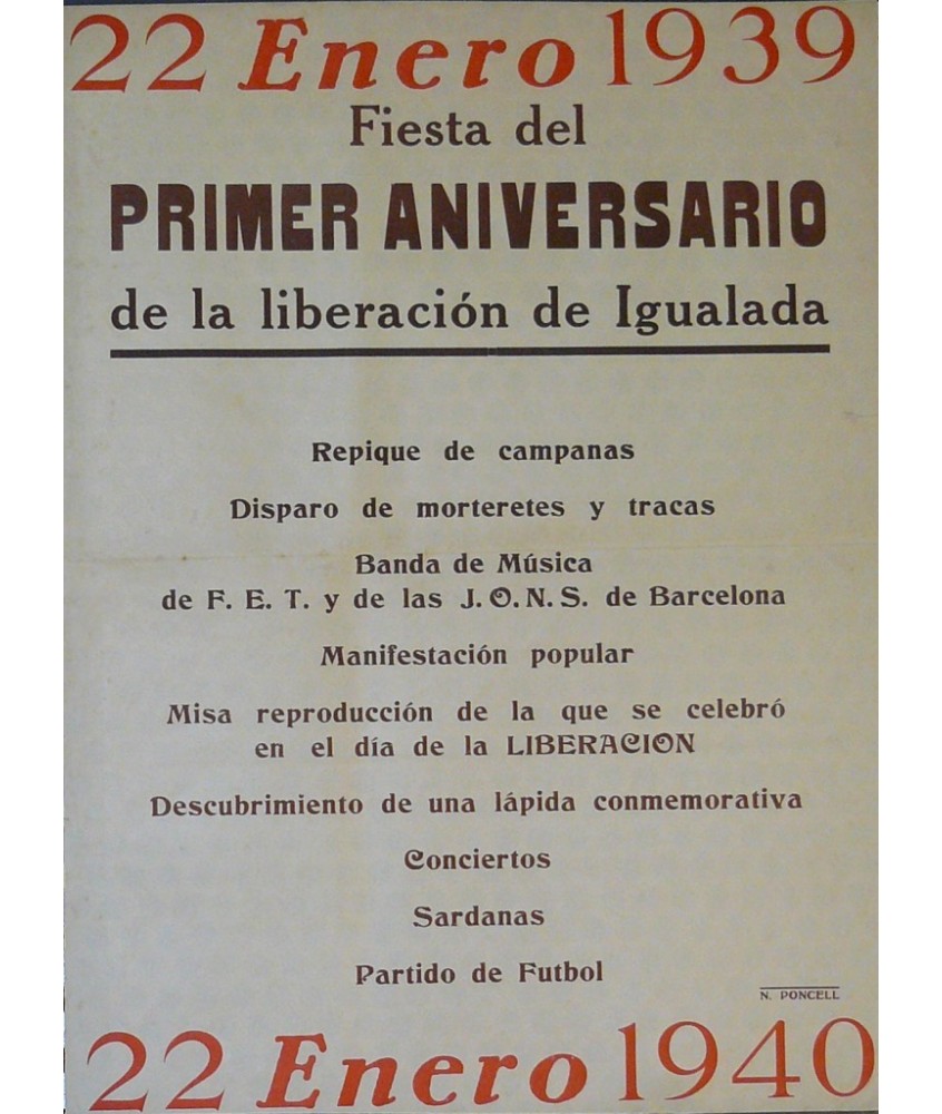 IGUALADA 22 ENERO 1939 PRIMER ANIVERSARIO