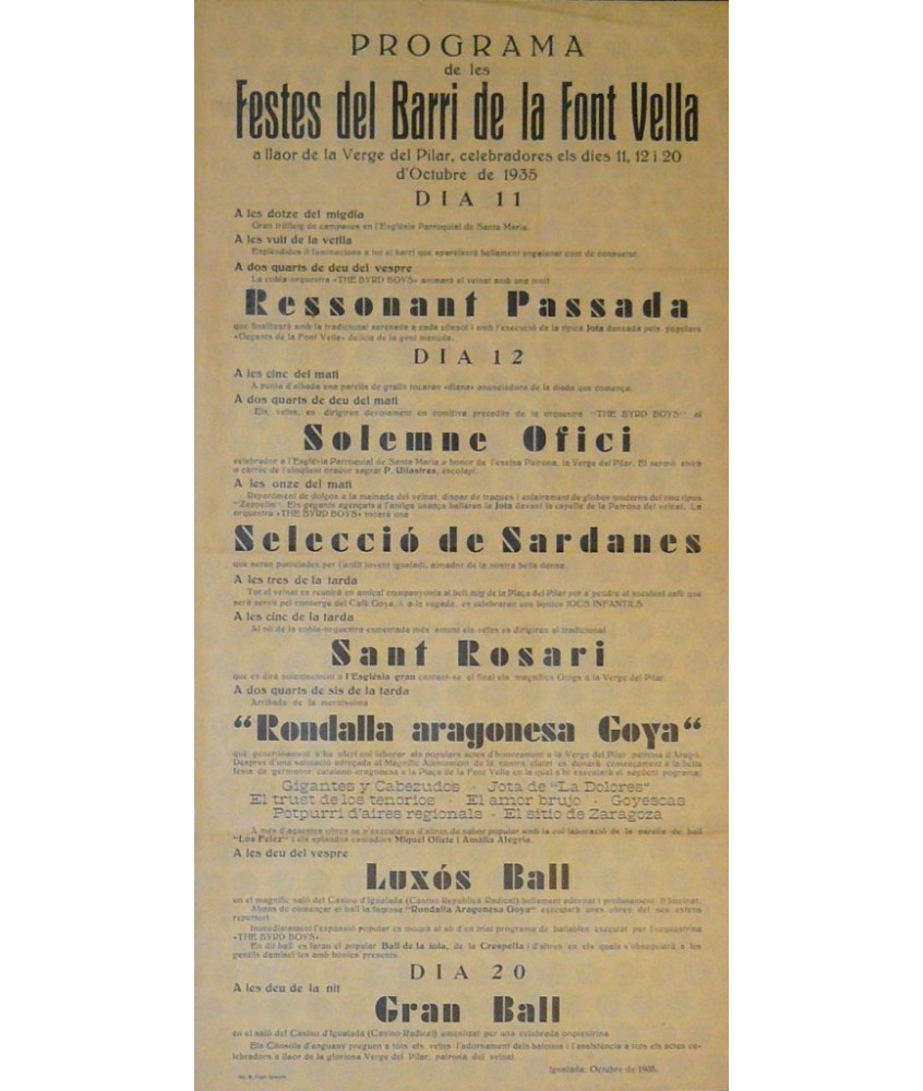 IGUALADA FESTES DEL BARRI DE LA FONT VELLA 1935